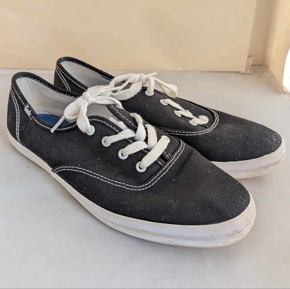 Keds Womens Champion Sneakers Size 8.5 Shoes Black White WF34100m Canvas Lace Up